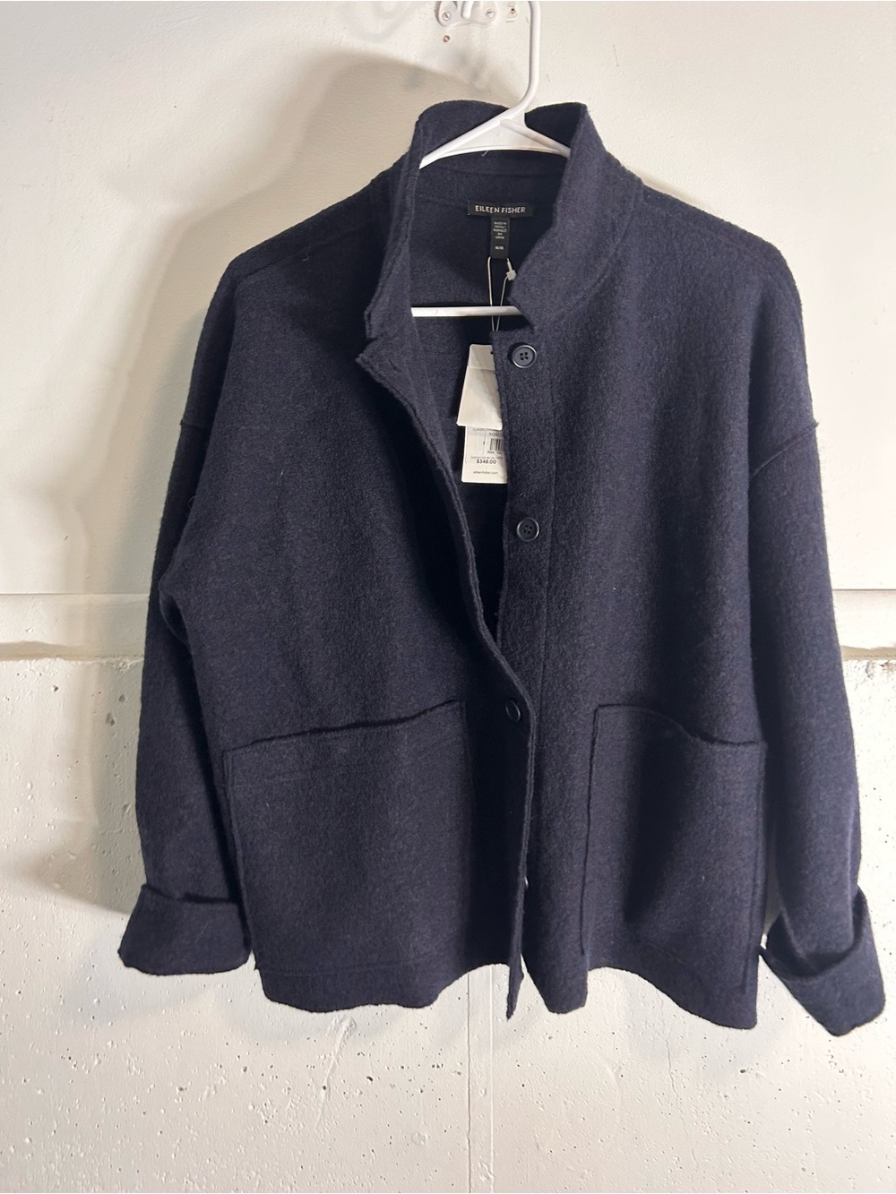 Eileen Fisher Womens Navy Wool Blend Navy Button Jacket NWT
